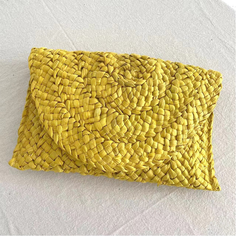 Handmade structured straw clutch – yellow variant, another view