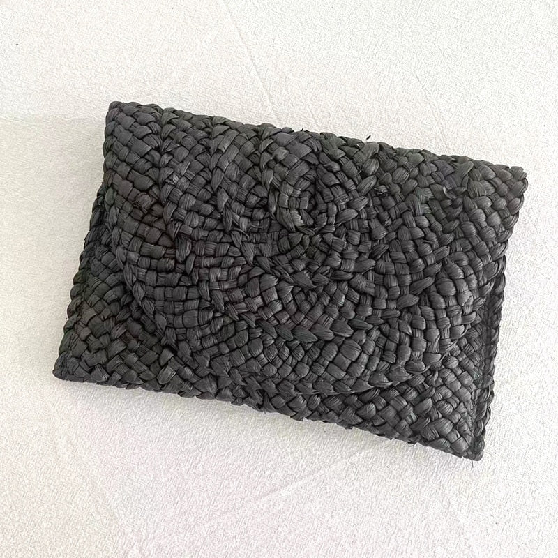 Handmade structured straw clutch – black variant, another view