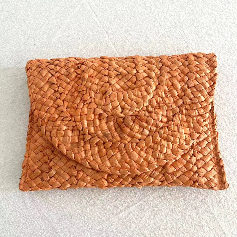 Handmade structured straw clutch – orange variant, another view