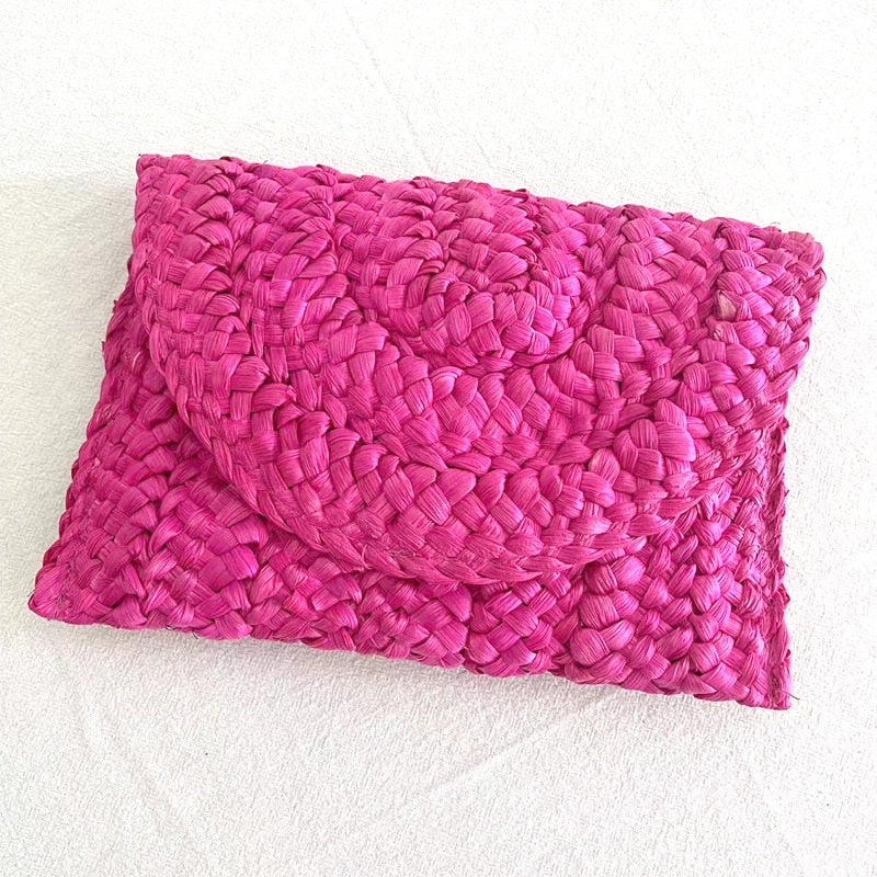 Handmade structured straw clutch – pink variant, another view
