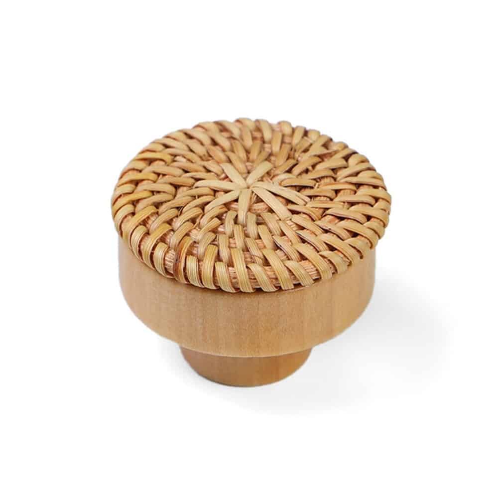 Natural wood and braided rattan drawer pull with soft curves – 1 variant