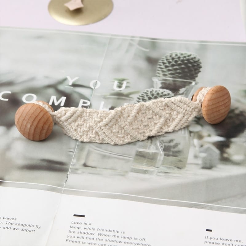 Arched handwoven rattan cabinet handle – another view