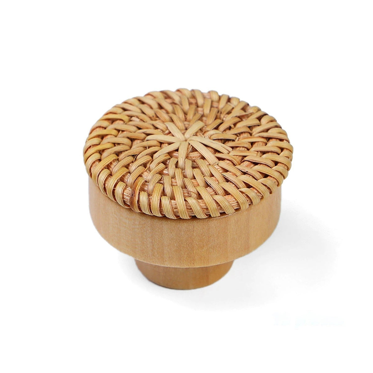 Set of ten beech and natural rattan knobs