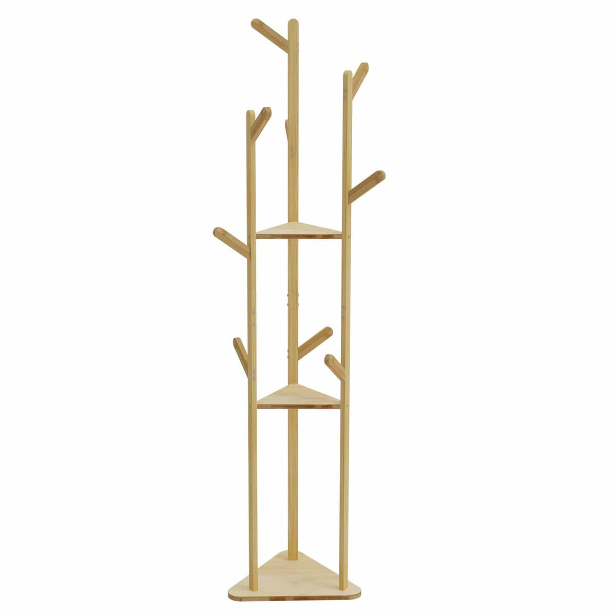 Bamboo clothing rack standing on a three-foot tripod base