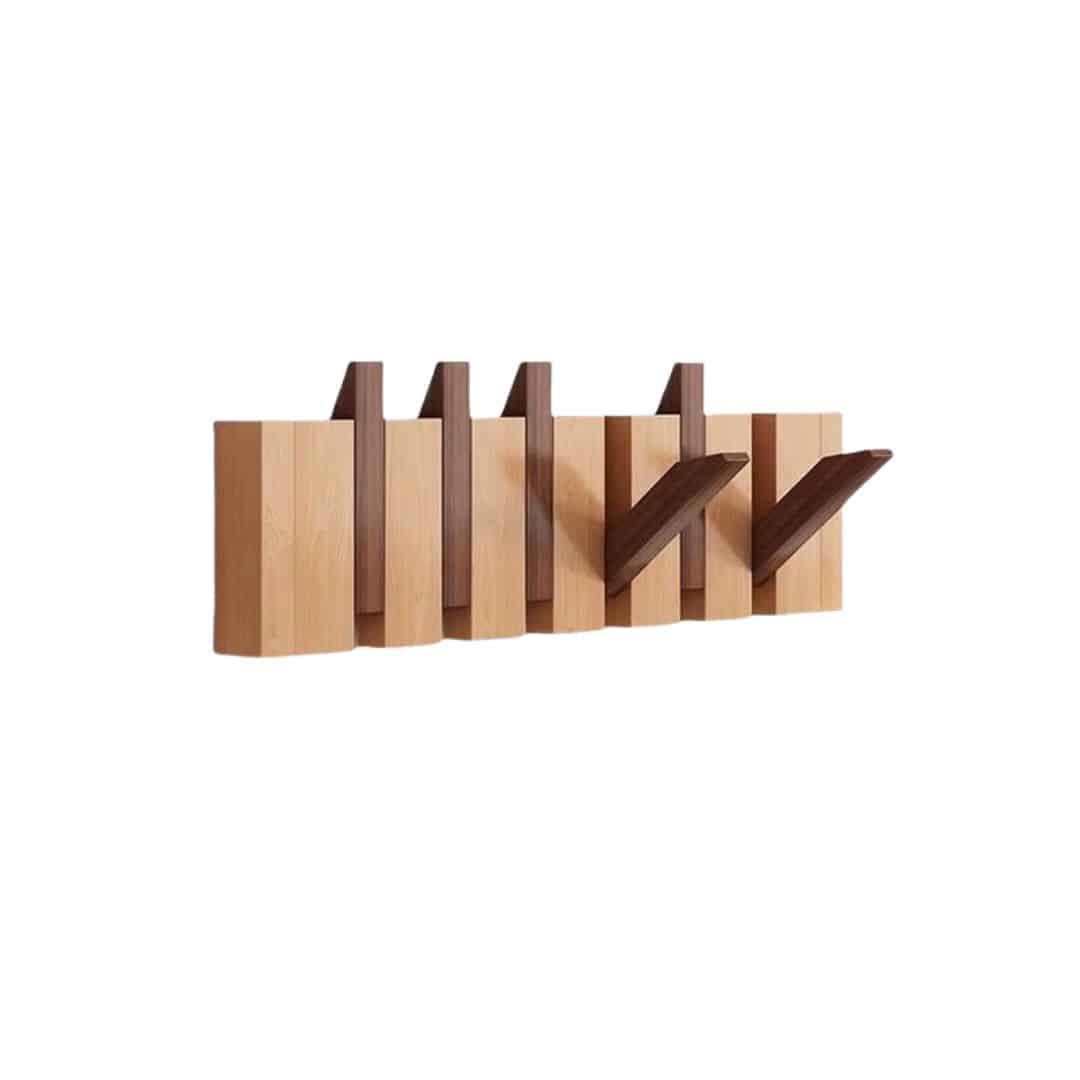 Wooden piano key wall hook rack with flip-down hooks