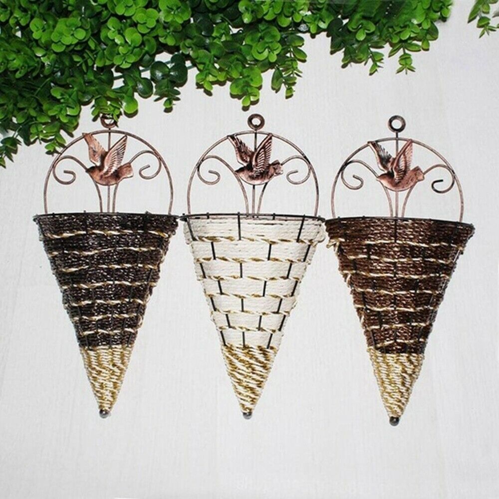 Round hand-braided natural rattan wall planter – shown in a room setting (2)