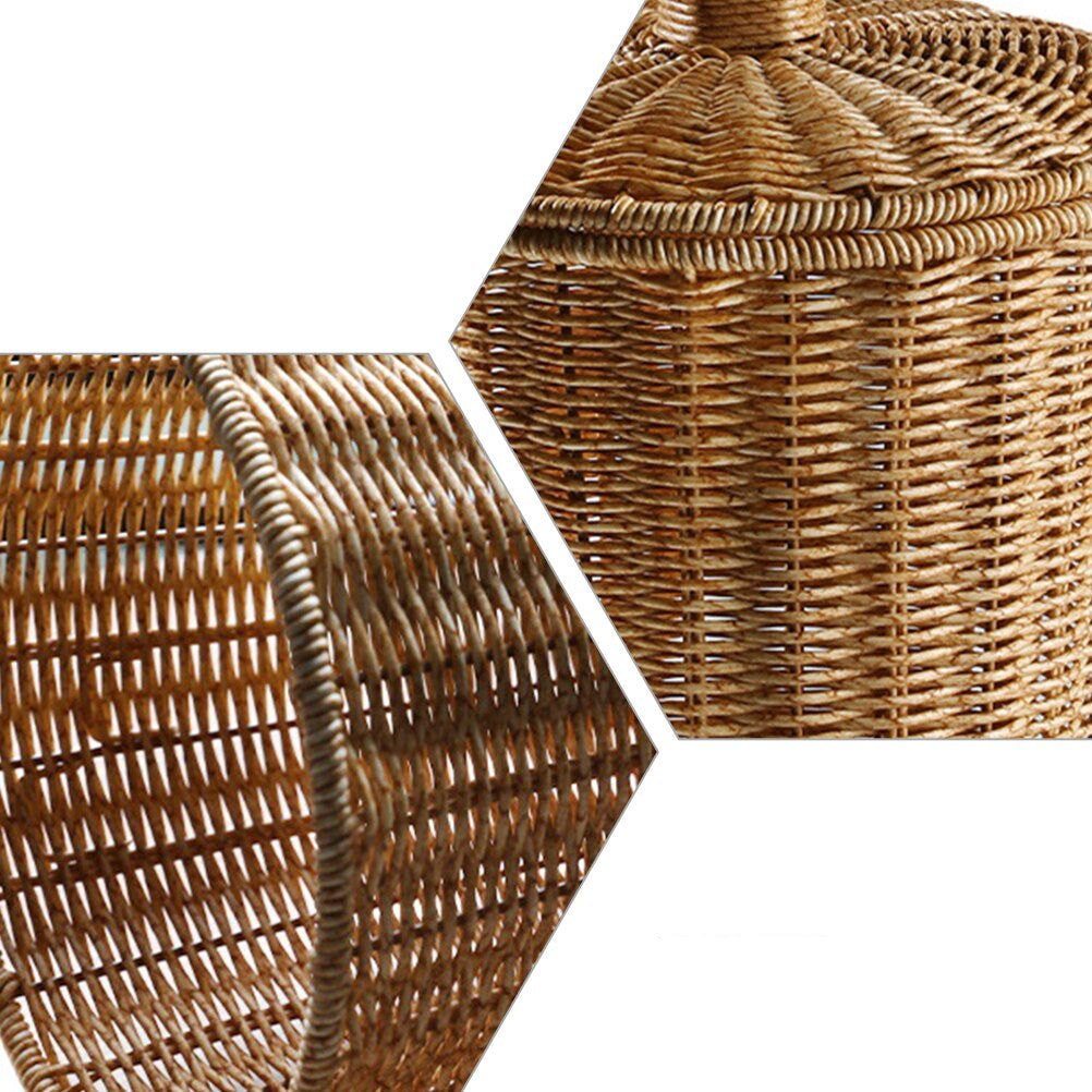 Compact hand-braided rattan trash can with a fitted lid – multiple views (2)