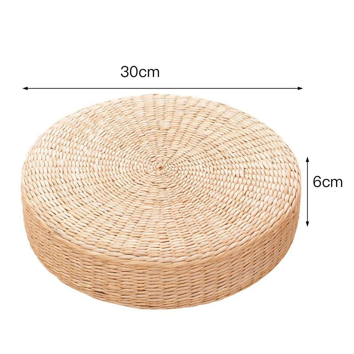 Round hand-braided natural rattan pouf – S variant, dimensions diagram