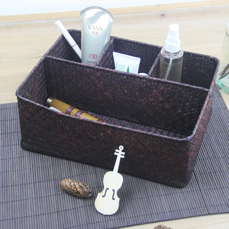 Rattan organizer with four compartments – brown variant, another view