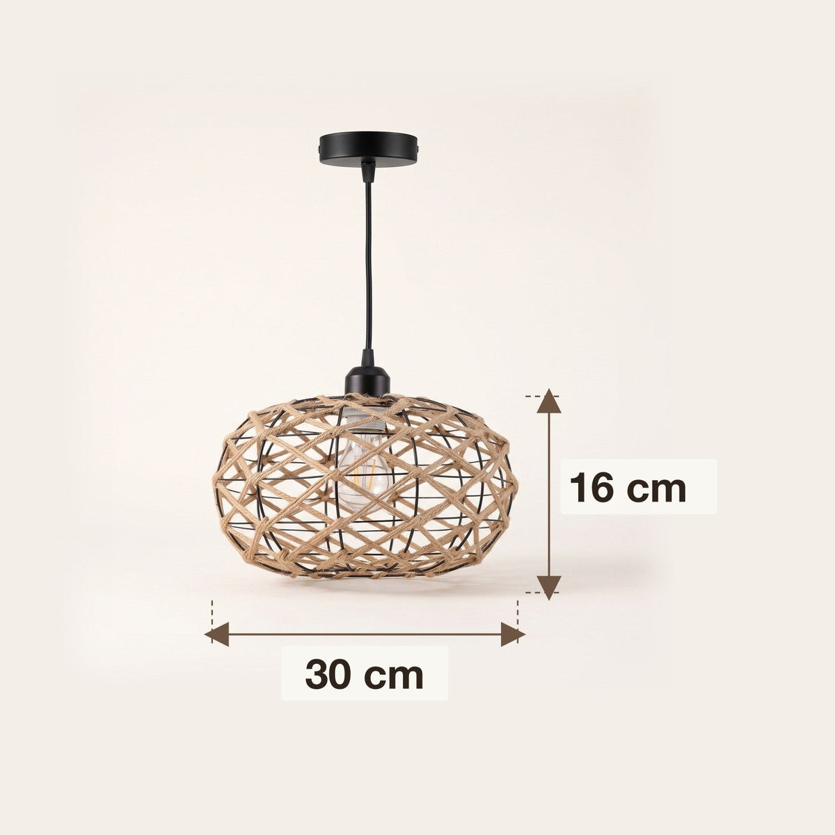 Openwork braided rope ball pendant light – dimensions diagram