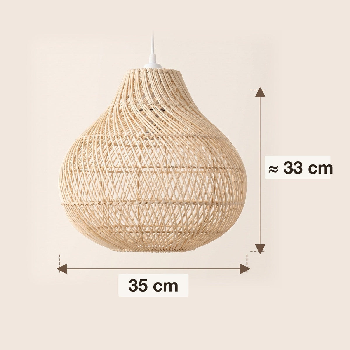 Rattan onion pendant light – dimensions diagram