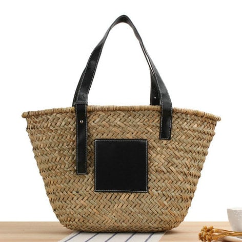 Black handwoven raffia summer bag