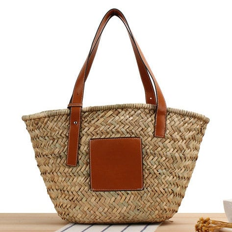 Black handwoven raffia summer bag