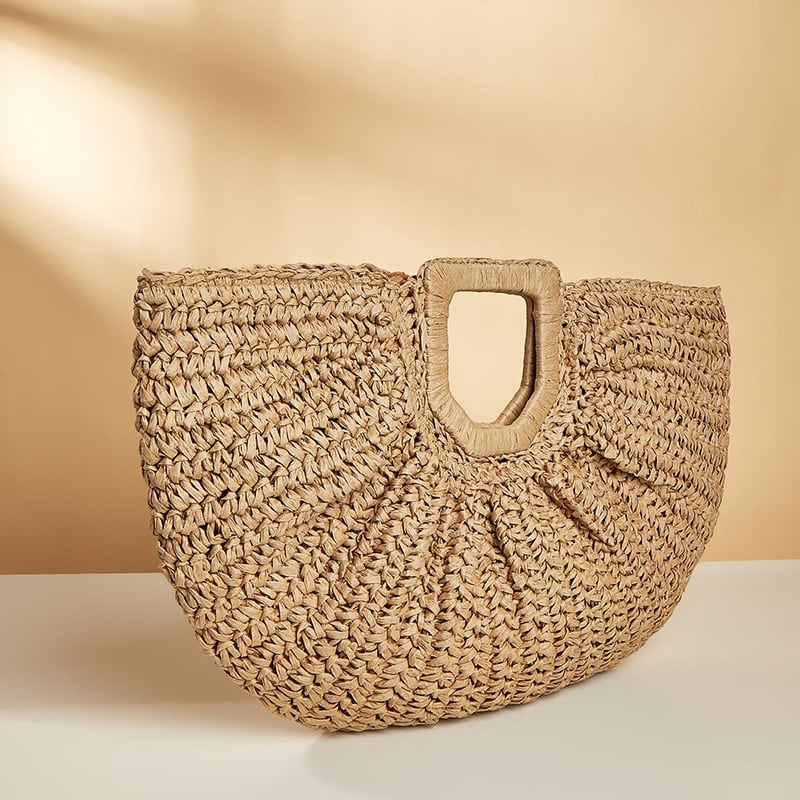 Roomy woven straw beach bag – brown variant, another view