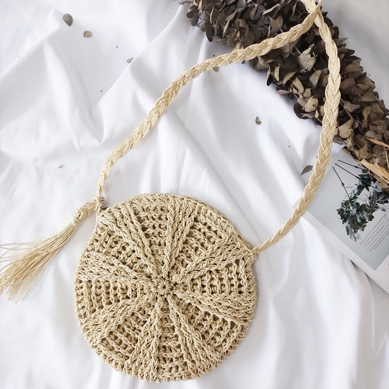 Handwoven straw crossbody bag in natural tones – beige variant, another view