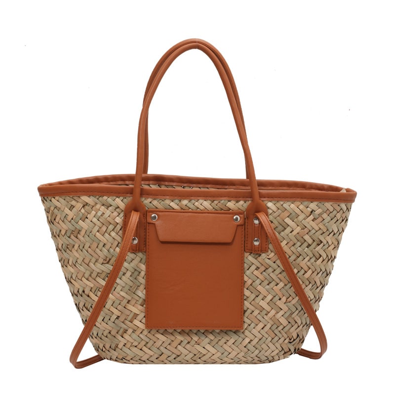 Large handmade yellow straw summer tote