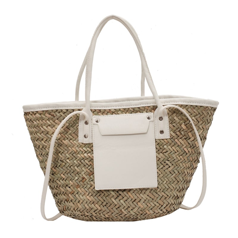 Large handmade yellow straw summer bag