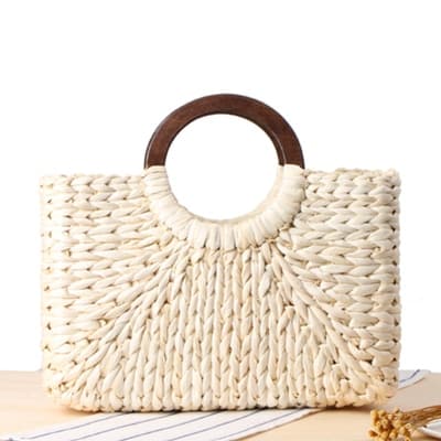Handmade rattan beach bag with outer pockets – beige variant, another view