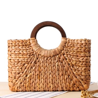 Handmade rattan beach bag with outer pockets – brown variant, another view