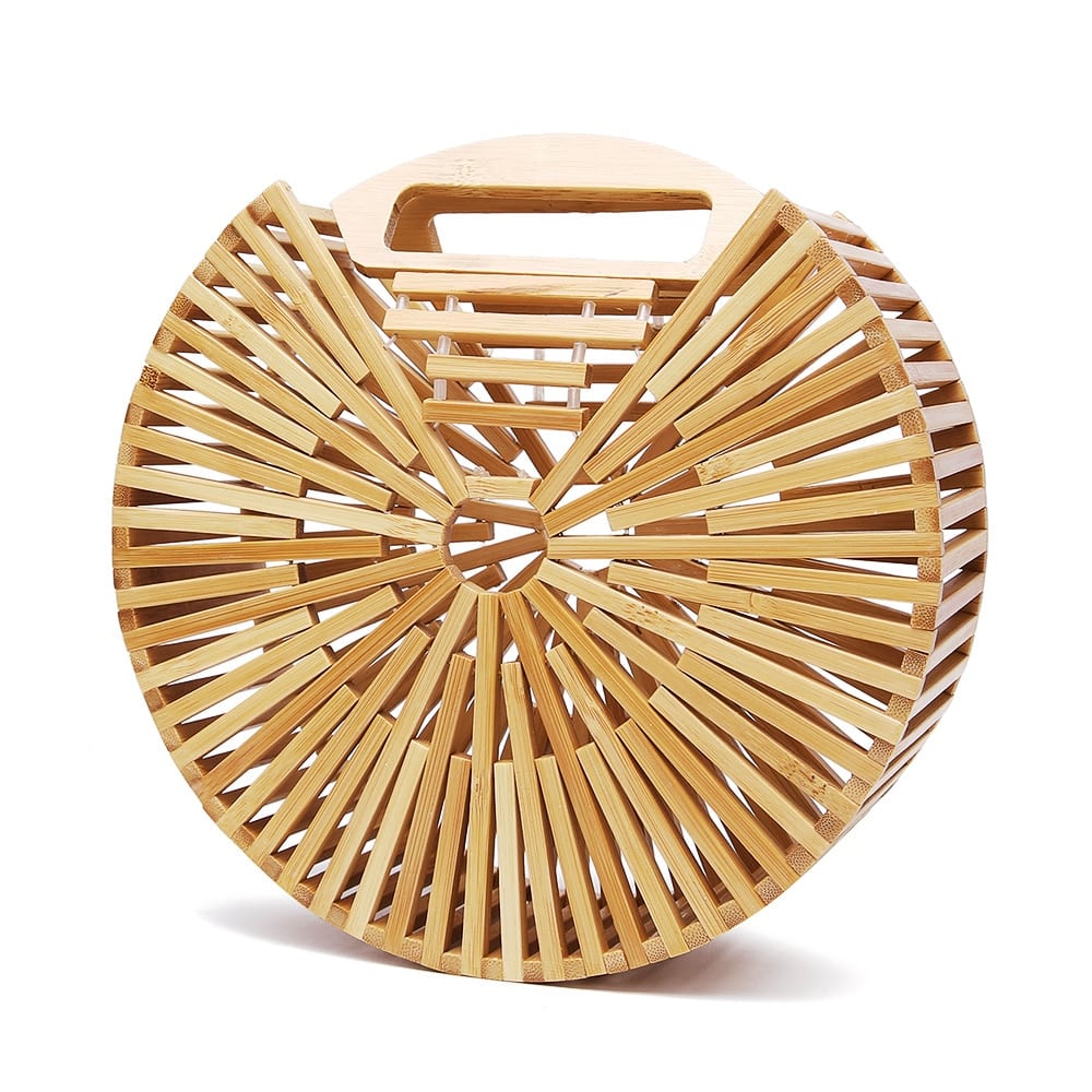 Round sanded wood handbag – another view