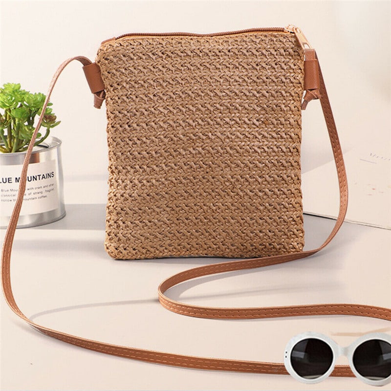 Structured straw and rattan shoulder bag