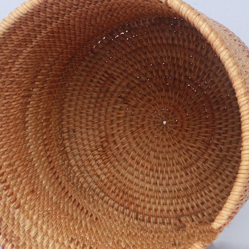 Cylindrical woven rattan storage bucket – close-up detail