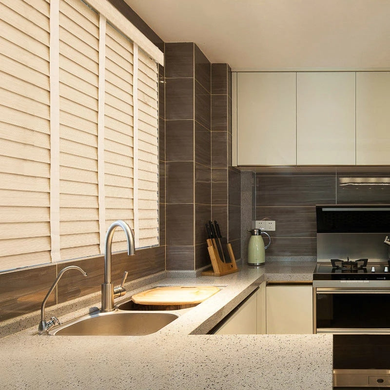 Custom-size hand-woven bamboo blind – shown in a room setting (2)