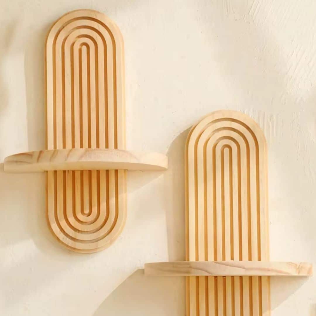 Boho fluted wooden wall decor with fine grooves