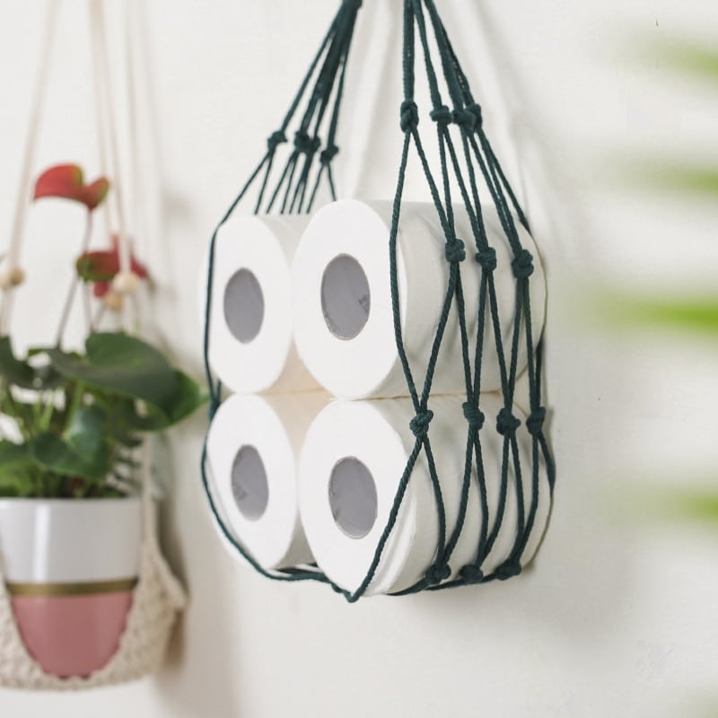 Nordic hanging natural fiber rope holder – shown in a room setting