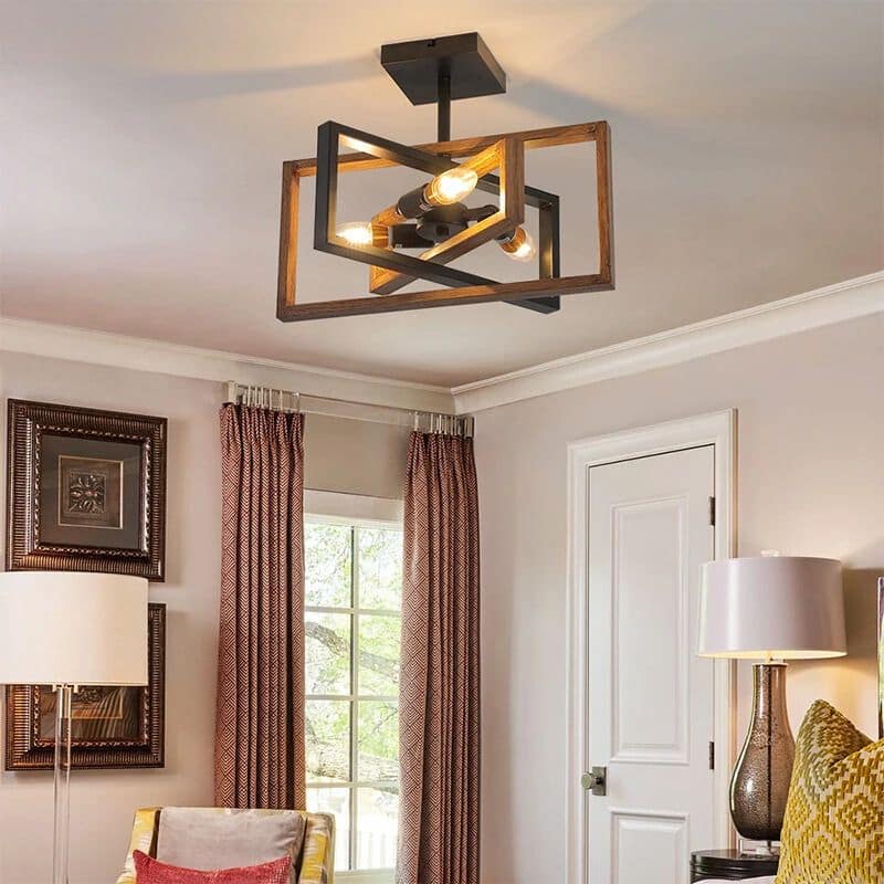 Hand-turned sculptural wood pendant light – shown in a room setting