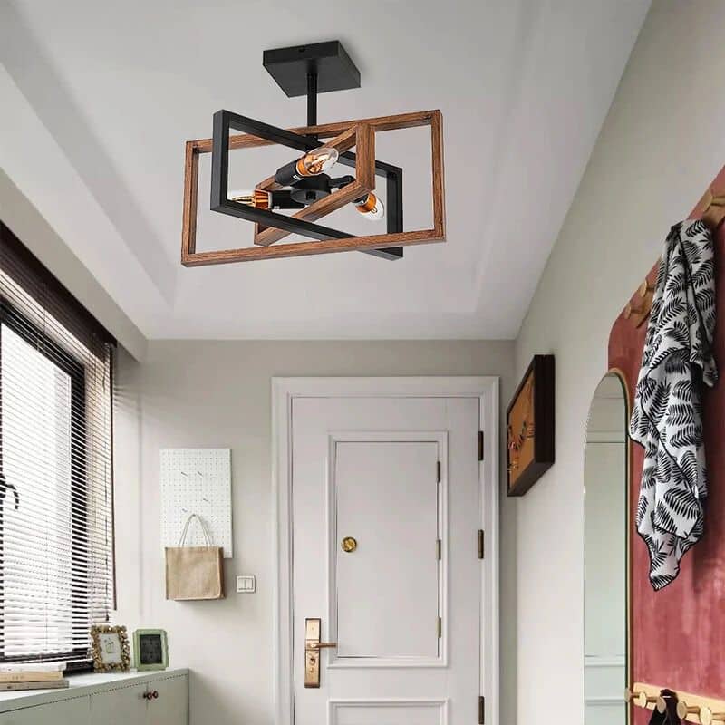 Hand-turned sculptural wood pendant light – shown in a room setting (2)