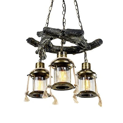 Industrial driftwood and iron pendant light