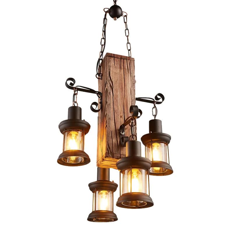 Vintage industrial driftwood beam pendant light