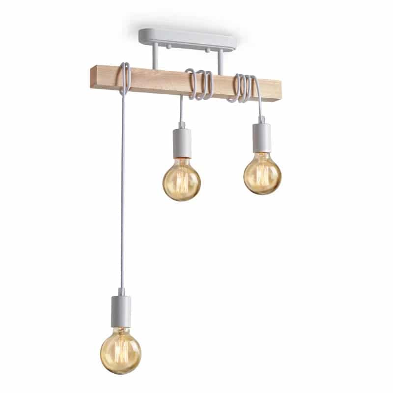 Retro wood and patinated metal Edison bulb pendant