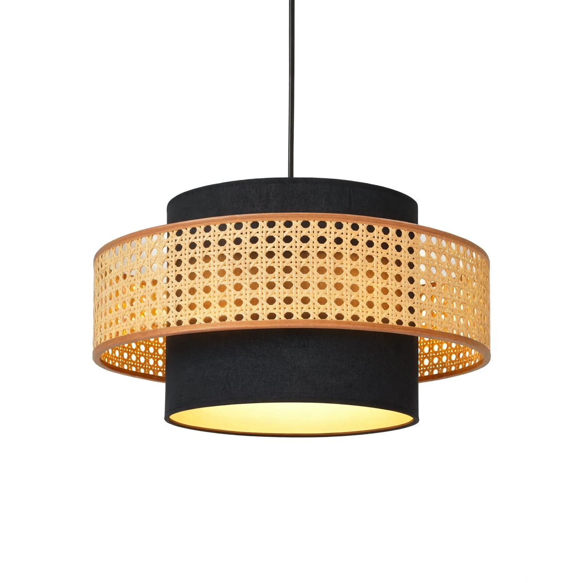 Otrante rattan cane drum pendant light – black variant, another view