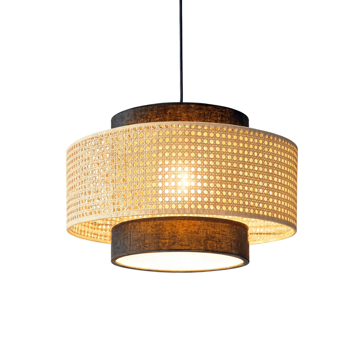 Otrante rattan cane drum pendant light – brown variant