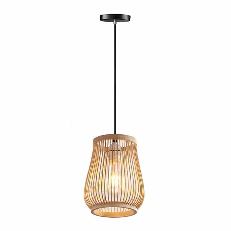 Flared Asian-style woven bamboo pendant light – another view