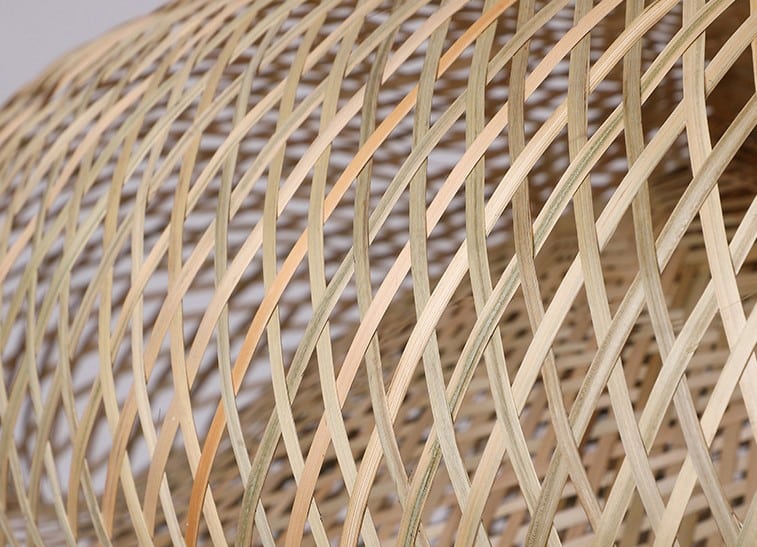 Three-shade handwoven rattan pendant light – close-up detail