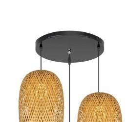 Handmade olive-shaped rattan pendant light with tapered ends – close-up detail