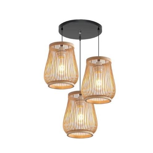 Handwoven rattan lantern pendant light with a cylindrical silhouette