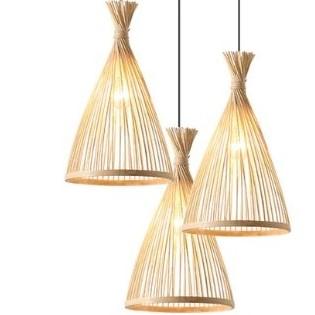 Handwoven triangle rattan pendant light with an angular silhouette – another view