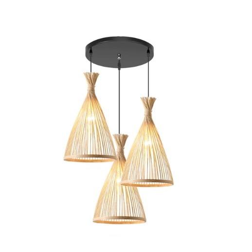 Handwoven triangle rattan pendant light with an angular silhouette