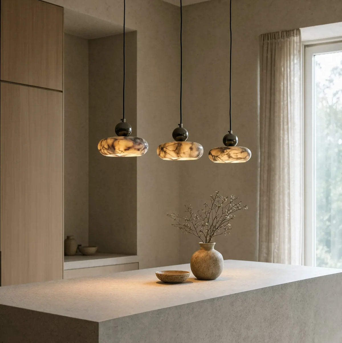 Métaponte marble pebble pendant light – shown in a kitchen
