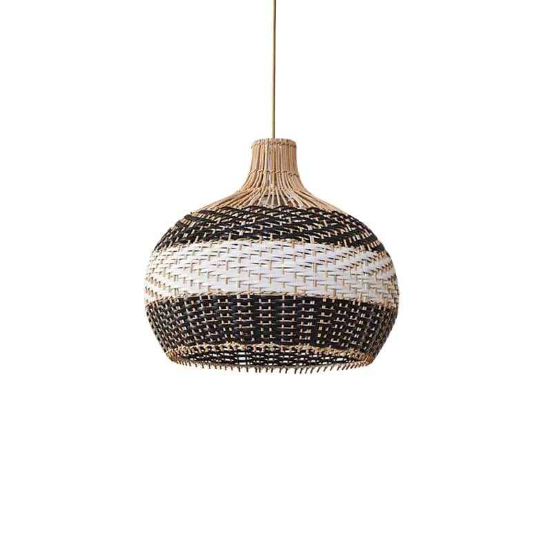 Modern rounded handwoven wicker pendant light – black variant