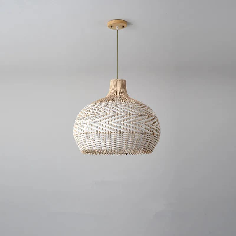 Modern rounded handwoven wicker pendant light – another view