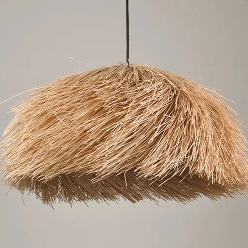 Round braided straw pendant light with a natural matte texture – another view