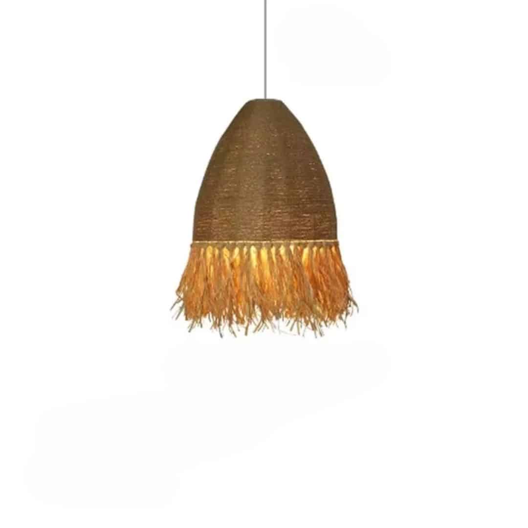 Retro round woven pendant light in beige and brown tones