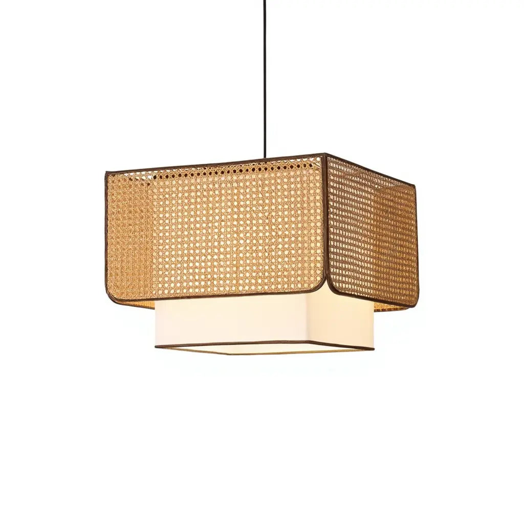 Patmos cane and white fabric cube pendant light