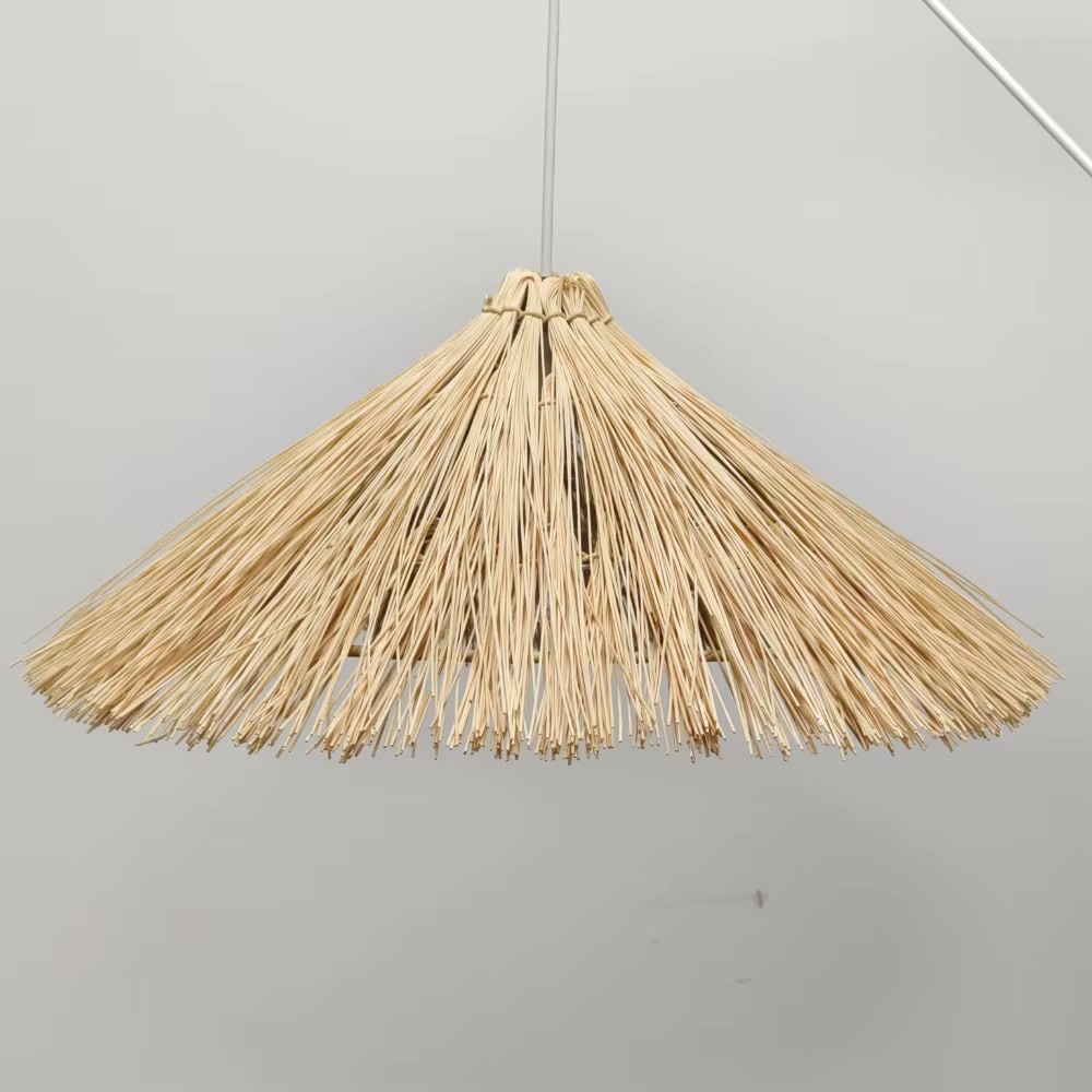 Rustic farmhouse rattan hat pendant light in natural beige