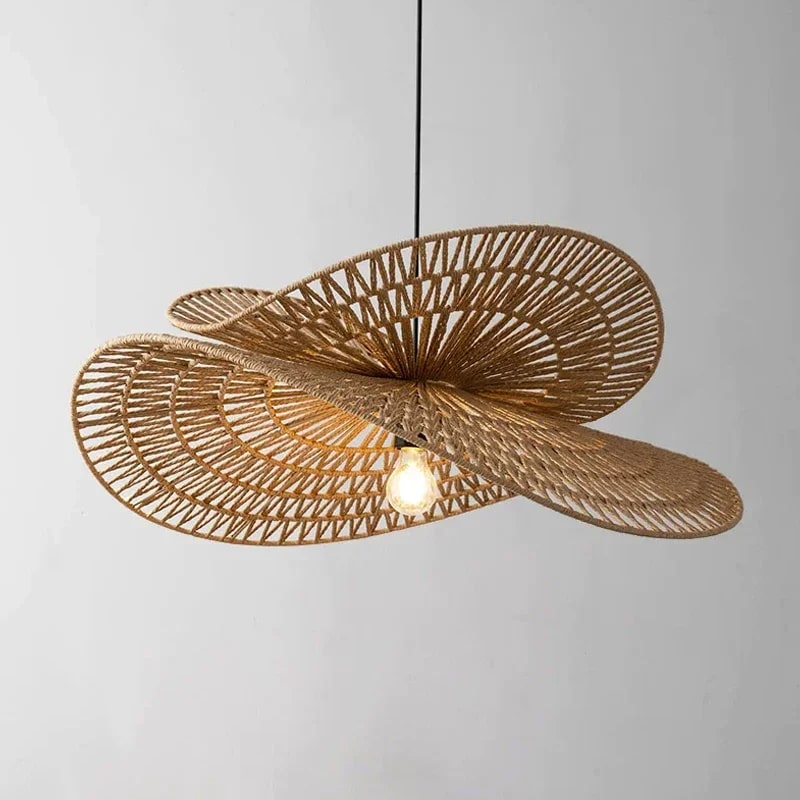 Retro round tight-weave rattan LED pendant light